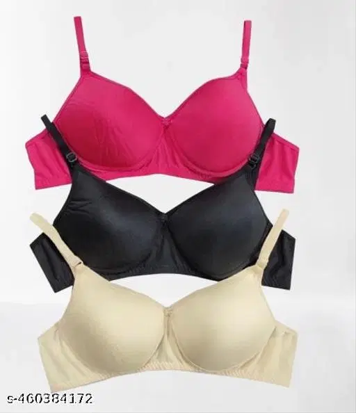 Cotton Blend Solid Bra for Women & Girls, Multicolour, Pack of 3 (34A)