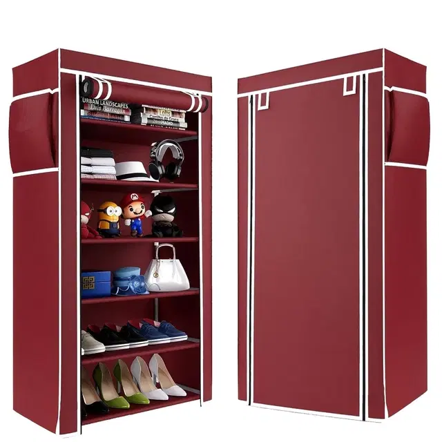 Plastic Sleek Design 6 Shelves Foldable Shoe Rack, Maroon