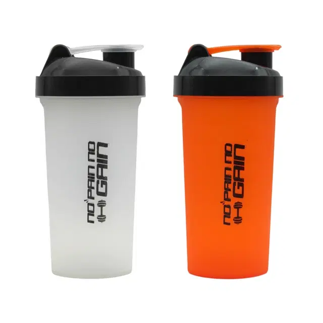 Plastic Gym Shaker Bottle with Blender Ball, Multicolor, 700 ml, Pack of 2