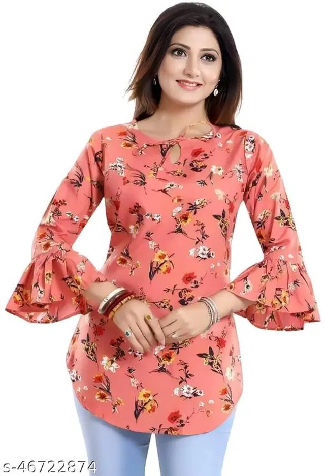 Three-Quarter Sleeves Top for Women (Pink, S)