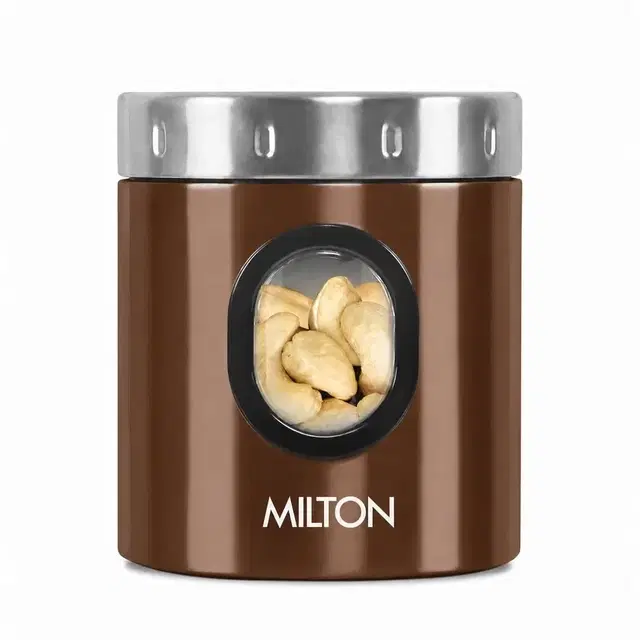 Milton Steel Crispy 1000 Storage Jar, 1 L, Silver | Light Weight | Odour Proof | Dishwasher Safe | Air Tight | Single Walled | Easy To Clean | Kitchen Container Brown