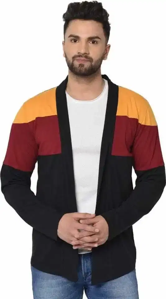 Glito Mens Stylish Shrug/Cardigan (Red/Yellow, S)