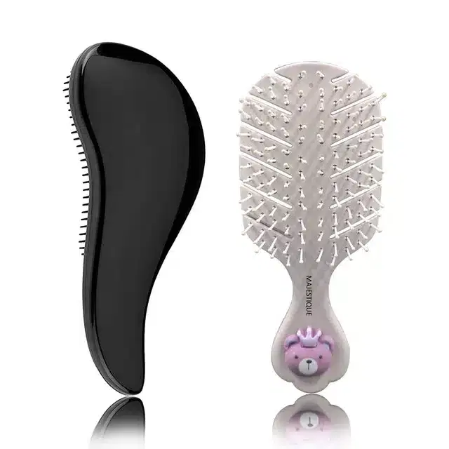 Majestique Mini Hair Brush Travel Detangling Brushes for Kids, Women & Men, Combo of 2, B-55