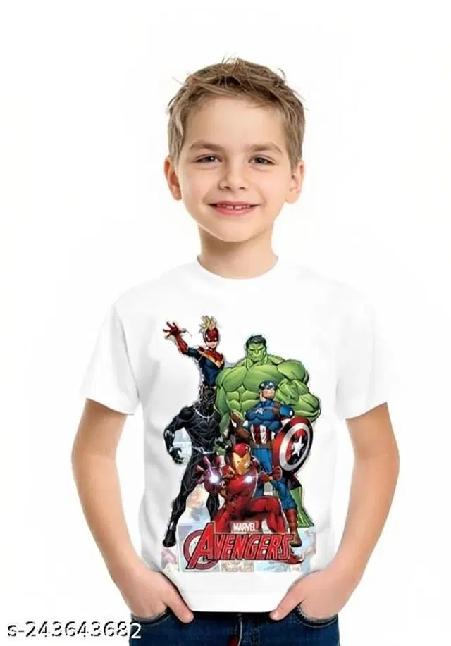 Round Neck Printed T-Shirt for Boys (White, 10-11 Years)