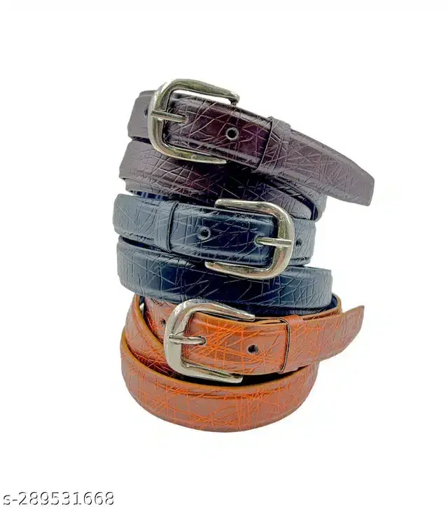 Leather Belt for Women, Pack of 3 (Multicolor, 24)