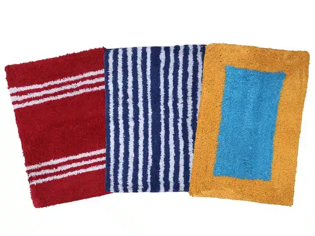 Soft Cotton Anti Skid Door Mats, Set of 3, Multicolor, 35x55 cm