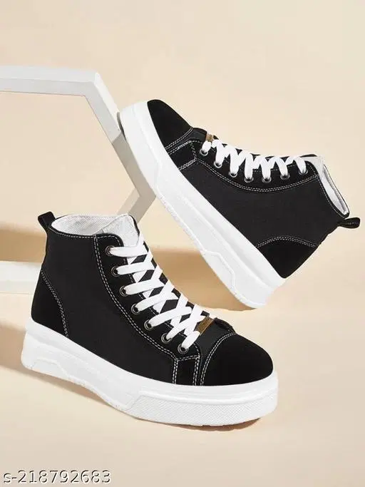 Solid Canvas Sneakers for Girls (Black, 14-15 Years)