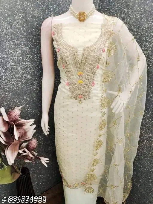 Chanderi Silk Embroidered Punjabi/All Over Suits for Women (Green, Un Stitched)