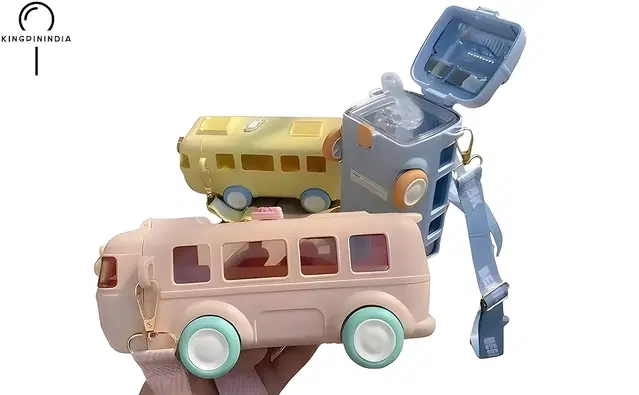 Plastic Bus Shape Sipper Bottle for Kids, Multicolor (1000 ml)