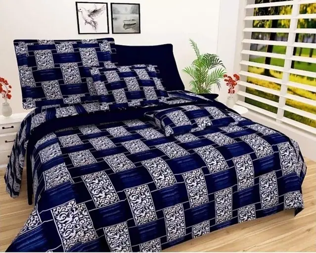 Polycotton Double Bedsheet with 2 Pillow Cover, Multicolor, 90x90 inches