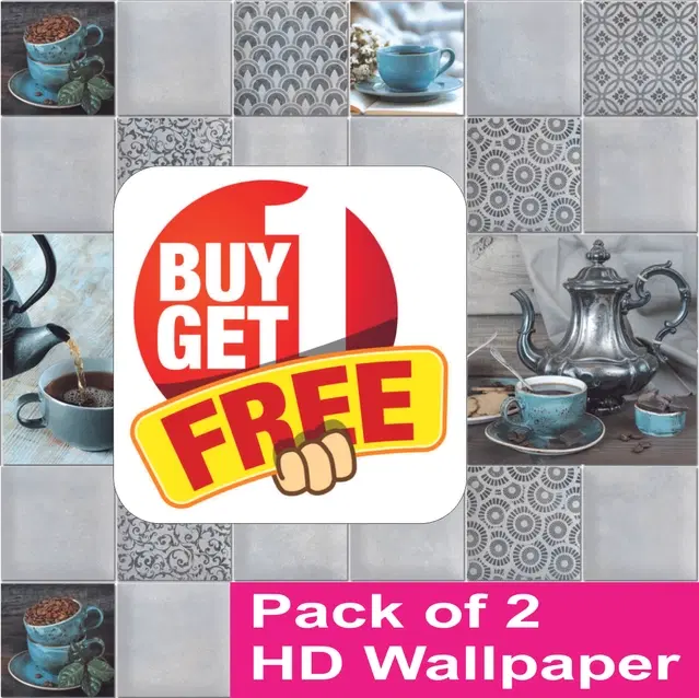 Vinyl Waterproof Wallpaper Roll for Kitchen Wall, Multicolor, 1 m, Pack of 2