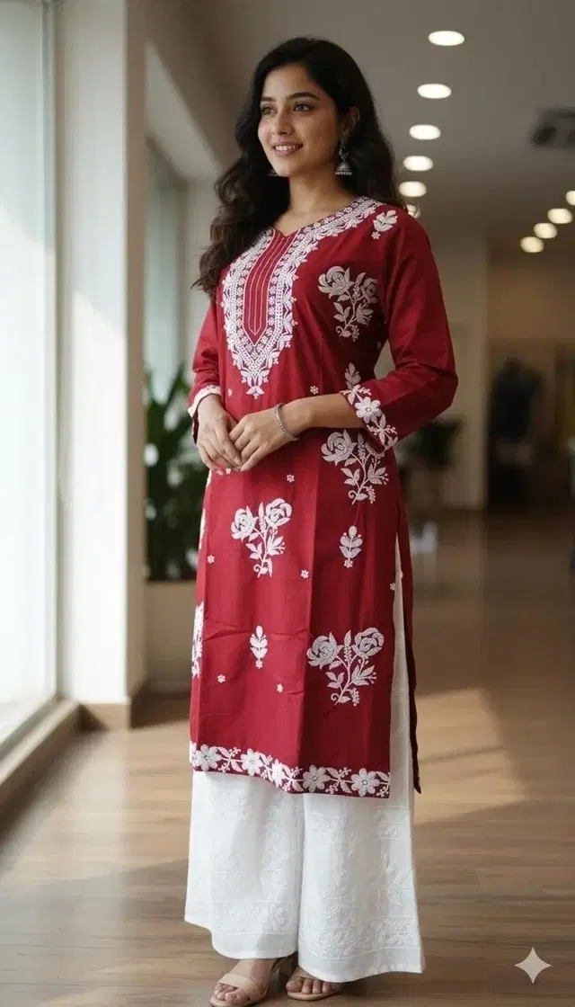 Stylish Printed Kurta Palazzo Set for Women (Red, S)