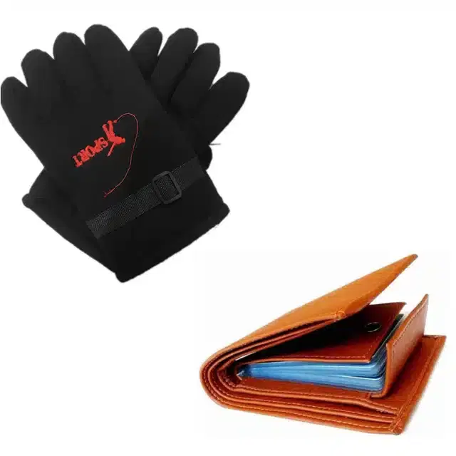 Fleece Winter Gloves with Wallet for Men, Combo of 2 (Black)