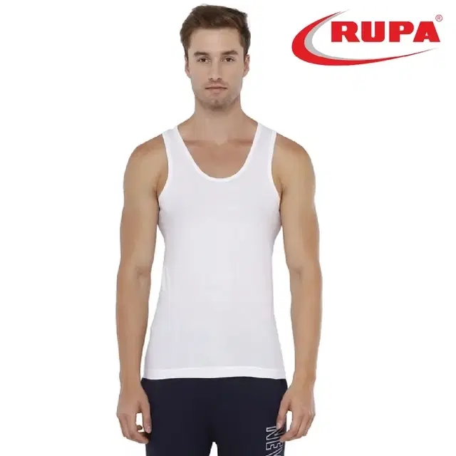 Rupa Bruno Cotton Solid Vest for Men, White (95 cm)
