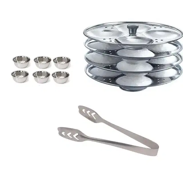 Stainless Steel Momo Pakad, Chatni Katori & Idli Making Stand, Combo of 3