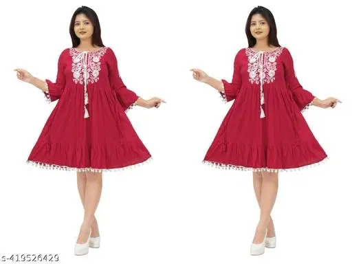 Bohemian Party Dress for Women, Pack of 2 (Pink, XL)