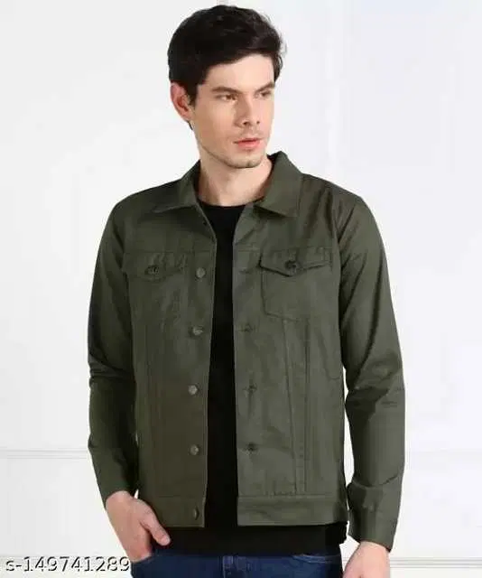 Heaven Fashion Fashionable Men Denim Jackets (Mehendi, L) (HS-98)