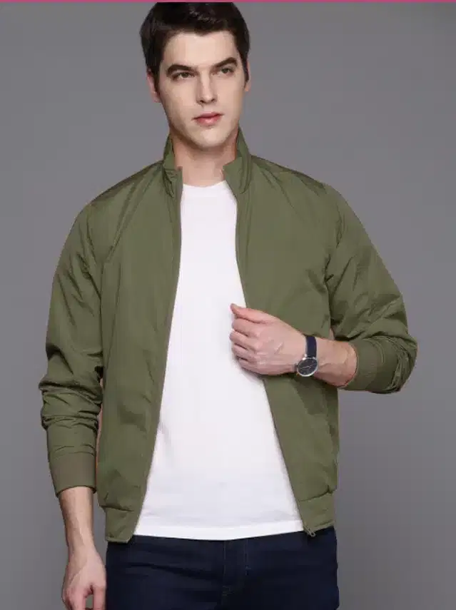 Polyester Solid Bomber Jacket for Men (Green, M)