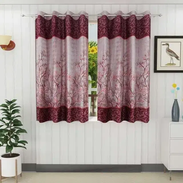 Window Curtain, Pack of 2, Maroon, 4X5 Feet