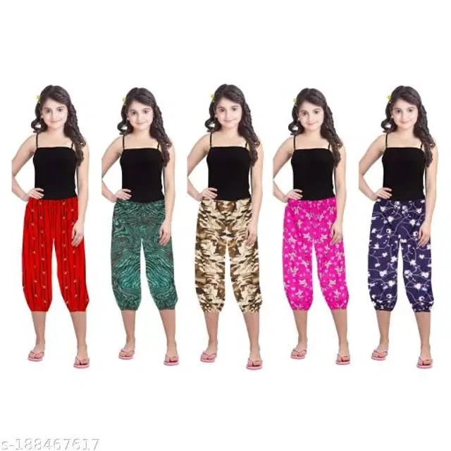Polycotton Capris for Girls, Pack of 5 (Multicolor, 1-2 Years)