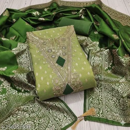Embroidered Floral Patiala Suit for Women (, 5.85 meter (S)) (Multicolor, Un Stitched)
