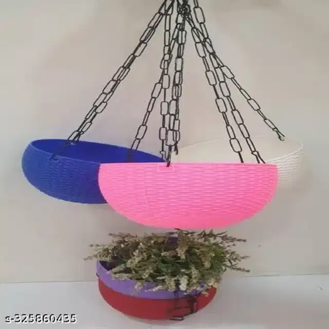 Hanging Flower Pots with Metal Chain, Multicolor, Pack of 5