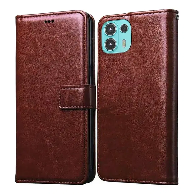 Artificial Leather Mobile Flip Cover for Motorola Edge 20 Fusion 5G (Brown)