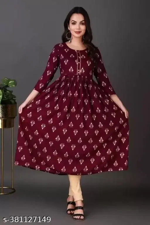 Women Embellished Viscose Rayon Anarkali Kurta, Purple (M)