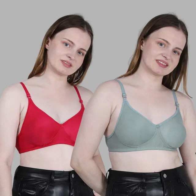 Cotton Solid Non Padded Bra for Women, Multicolour, Pack of 2 (32B)