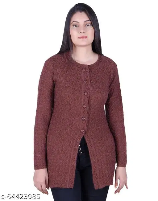Acrylic Solid Sweater for Women (Brown, XL)