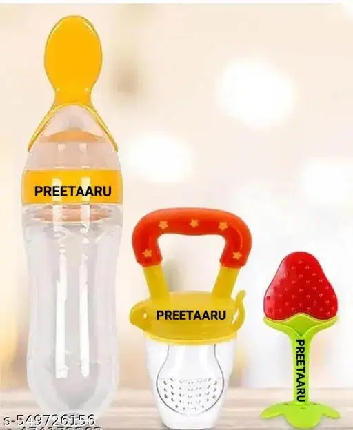 Baby Silicone Spoon Feeding Bottle 90 Ml, Fruit Nibbler 10 Ml With Fruit Teether