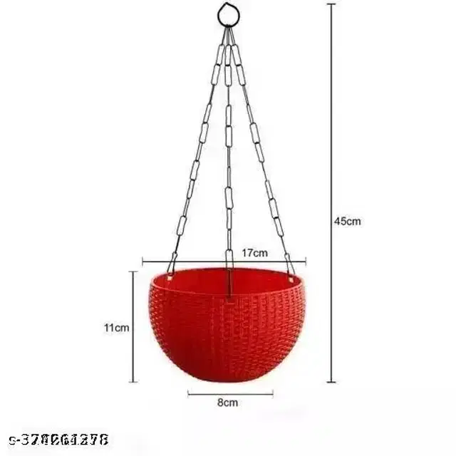 Hanging Flower Pots with Metal Chain, Red
