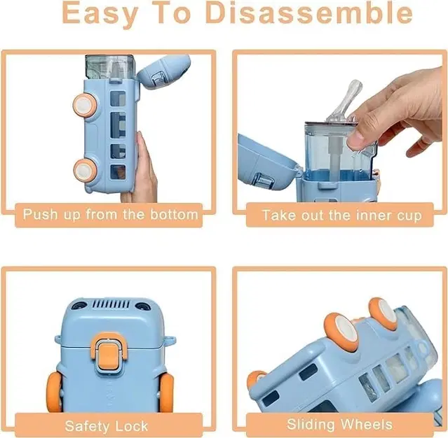 Plastic Bus Shape Sipper Bottle for Kids, Multicolor (1000 ml)