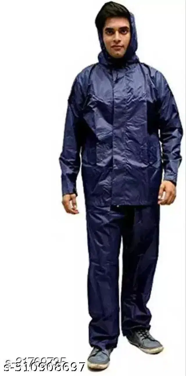Polyester Rain Coat for Men, Blue, M