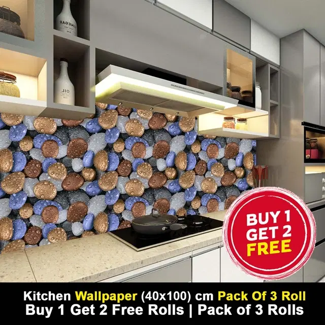 Vinyl Wallpaper for Kitchen Wall, Multicolor, 100x40 cm, Pack of 3