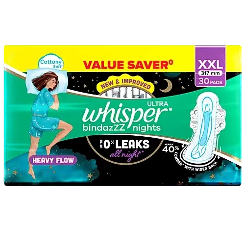 Whisper Bindazzz Nights Sanitary Pads XXL (30 Pads)