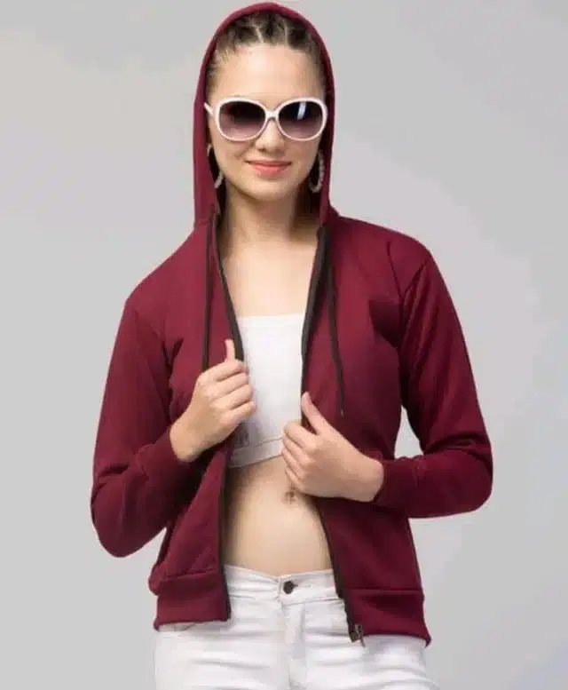 Fleece Hooded Sweatshirt for Women (Maroon, S)