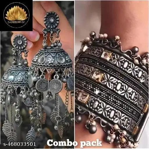 stylish combo pack jhumka with oxidized bangles