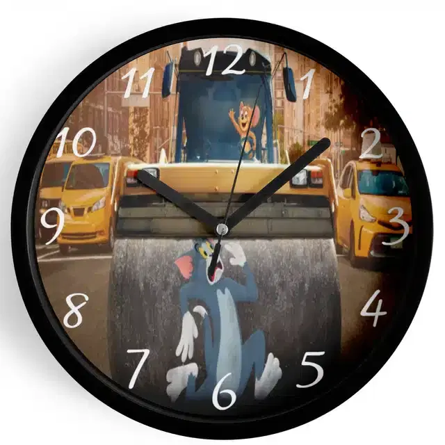 Analog Tom & Jerry Wall Clock for Home, Black, 7 Inches