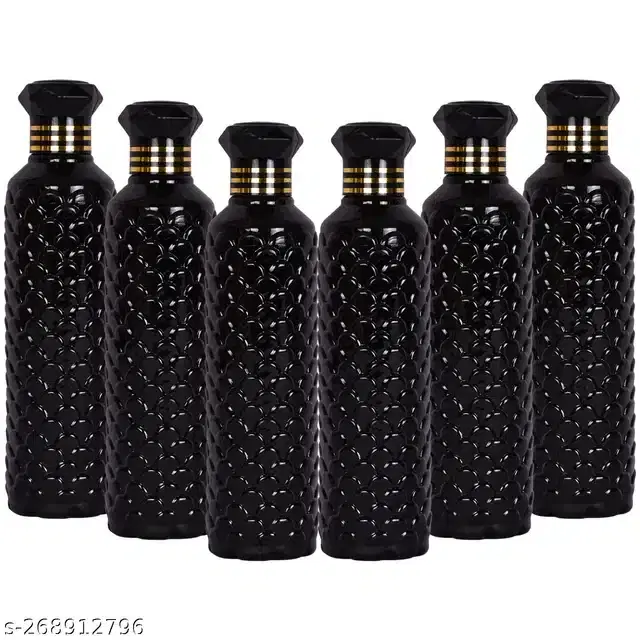 Plastic Water Bottles Set, Pack of 6, Black, 1000 ml