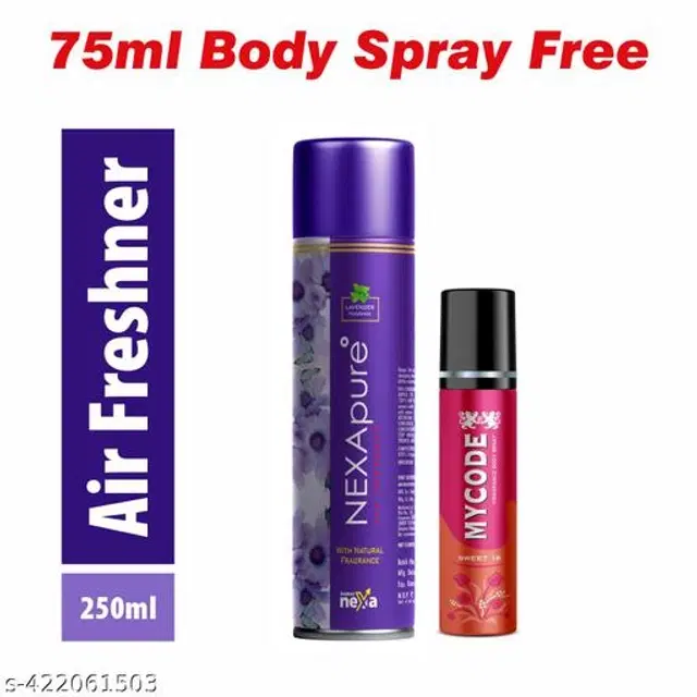 Nexa Lavender Air Freshener, 250 ml with MYCODE Sweet 16 Body Spray for Men, 75 ml, Set of 2
