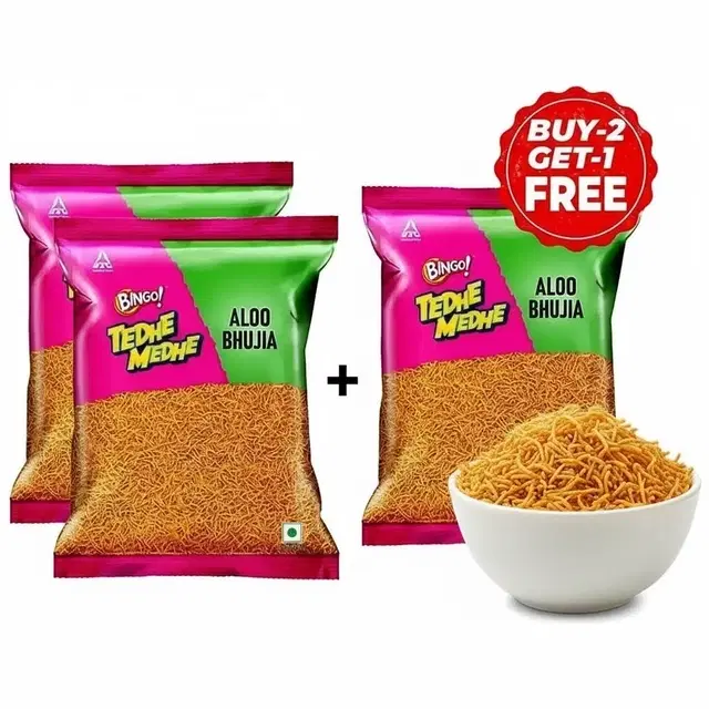 Bingo Tedhe Medhe Aloo Bhujia Namkeen 3X180g (Buy 2 Get 1 Free)
