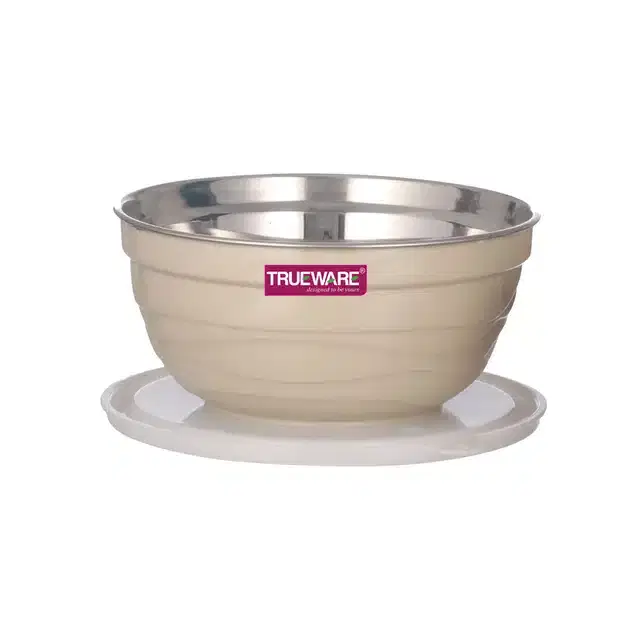 Stainless Steel Serving & Mixing Microwave Safe Bowls, Cream, 1400 ml
