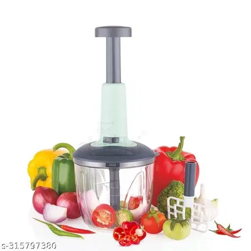 Plastic Manual Vegetables & Fruits Chopper, Grey, 1100 ml