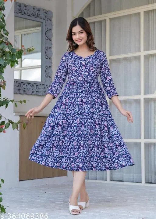 Rayon Kurti for Women, Blue (M)