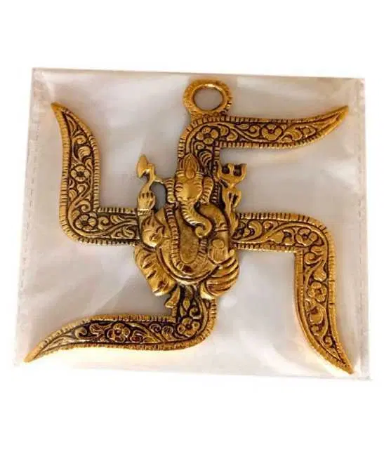 Tevatiya's Lord Ganesha Carved on Swastik decorative Wall Hanging