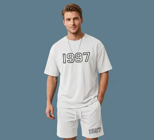 Cute T Shirt and Shorts Set for Men, Pack of 2 (White, S)