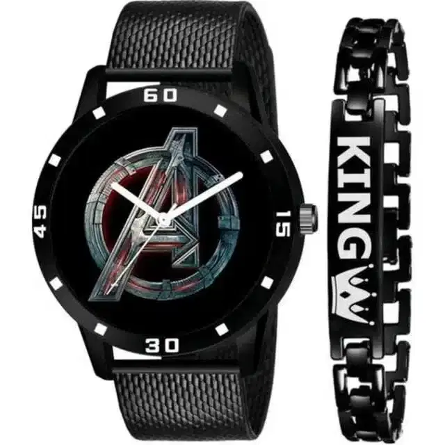 Casual PU Analog Watch With Bracelet Men, Pack Of 2 (Black) (MP-477)