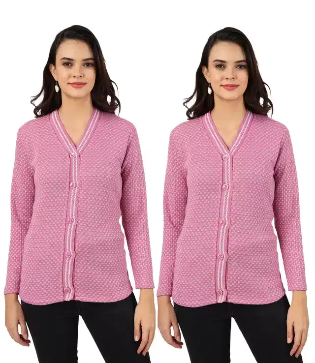 Woollen Blend Full Sleeves Cardigan for Women, Pack of 2 (Purple, M)