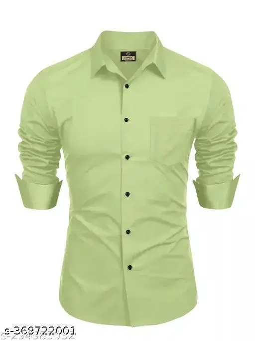 Solid Cotton Shirt Fabric for Men (Green, S)